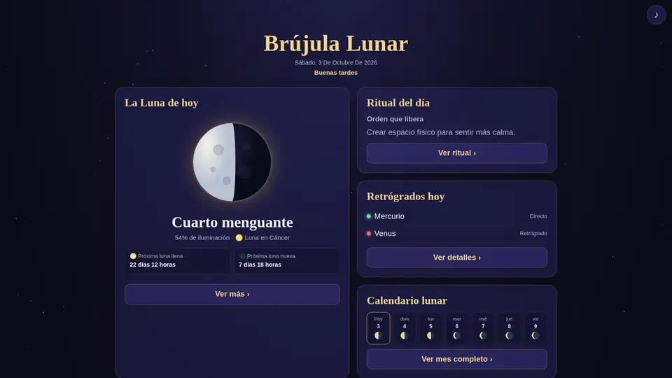 Brújula Lunar — La Luna de hoy, rituales y calendario lunar