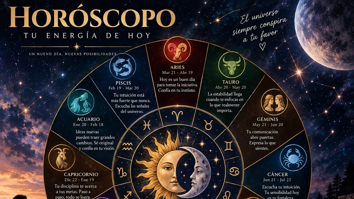 Rueda zodiacal con los 12 signos del horóscopo y sus energías del día